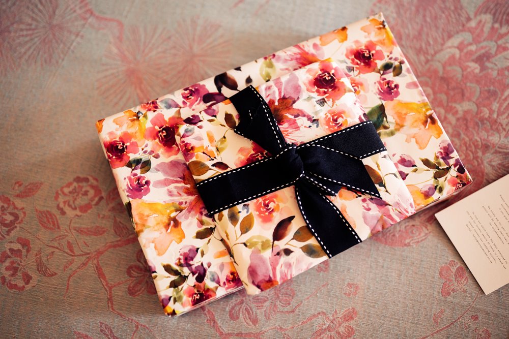 wedding gift wrapped in colourful paper