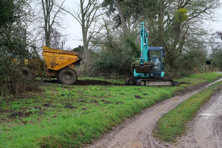 The path to our treehouse hotels being dug. Nature holidays on the rewilding land will be possible here from 2023