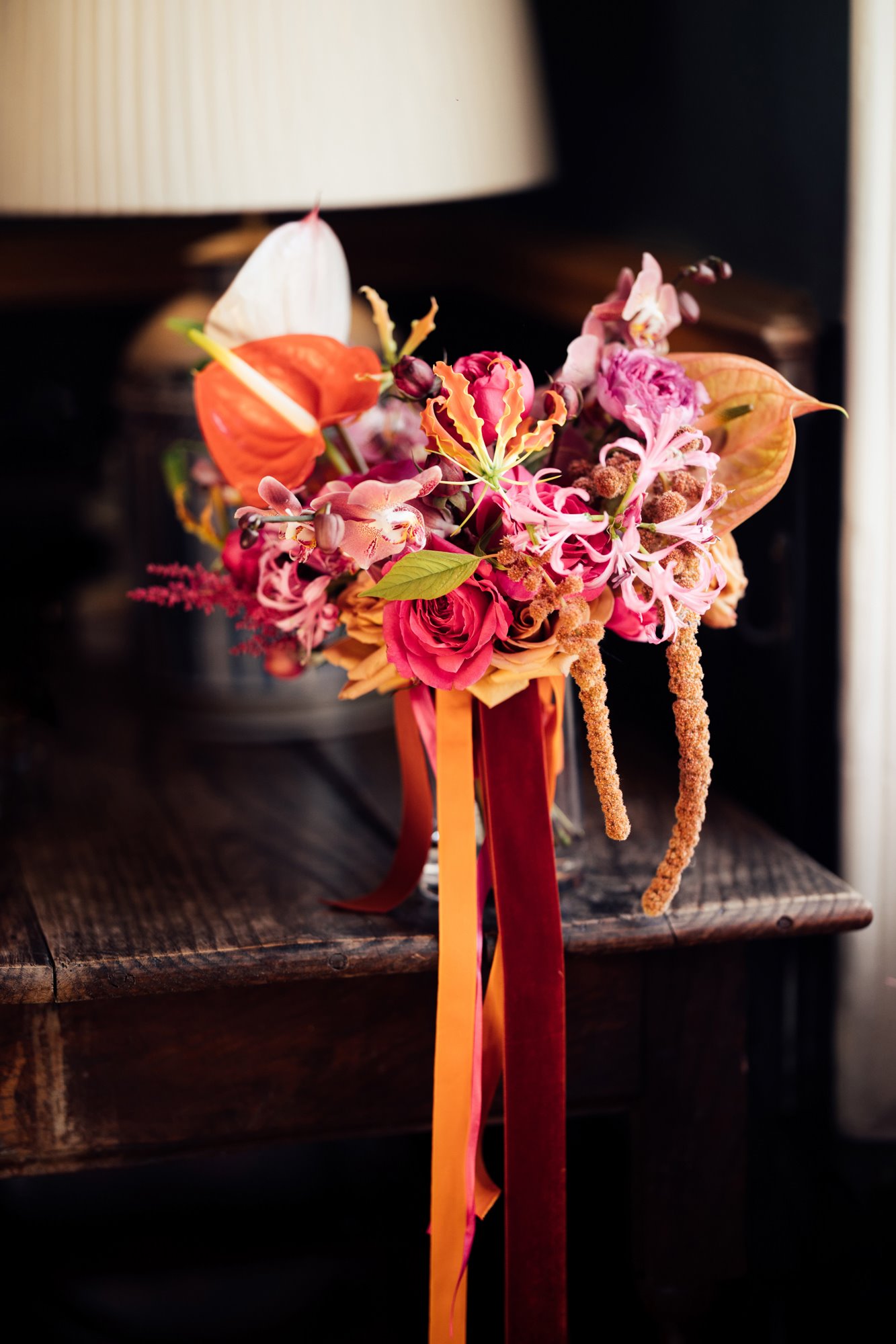 colourful wedding bouquet with tropical flowers