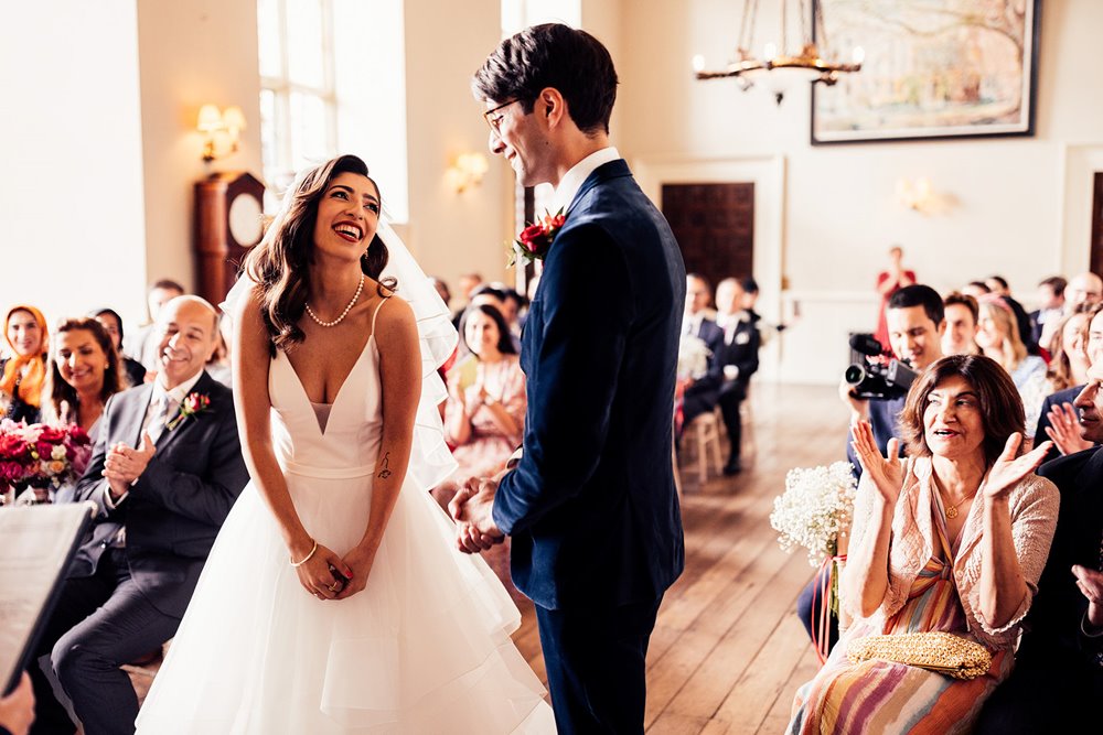 beautiful couple get married in lovely ceremony hall in the cotswolds