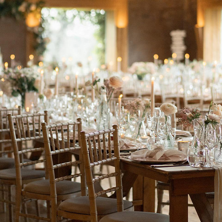 Warm blush wedding reception  