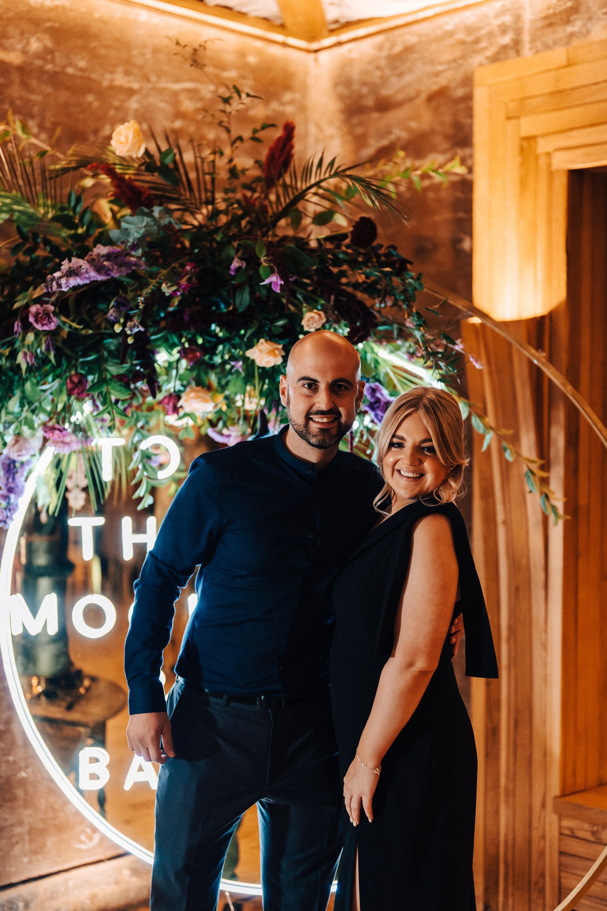 Moon wedding theme with wedding guests in black for a witchy wedding in october at elmore court