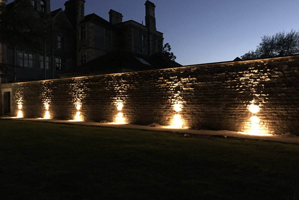 Uplighting the walls for nighttime at weddings