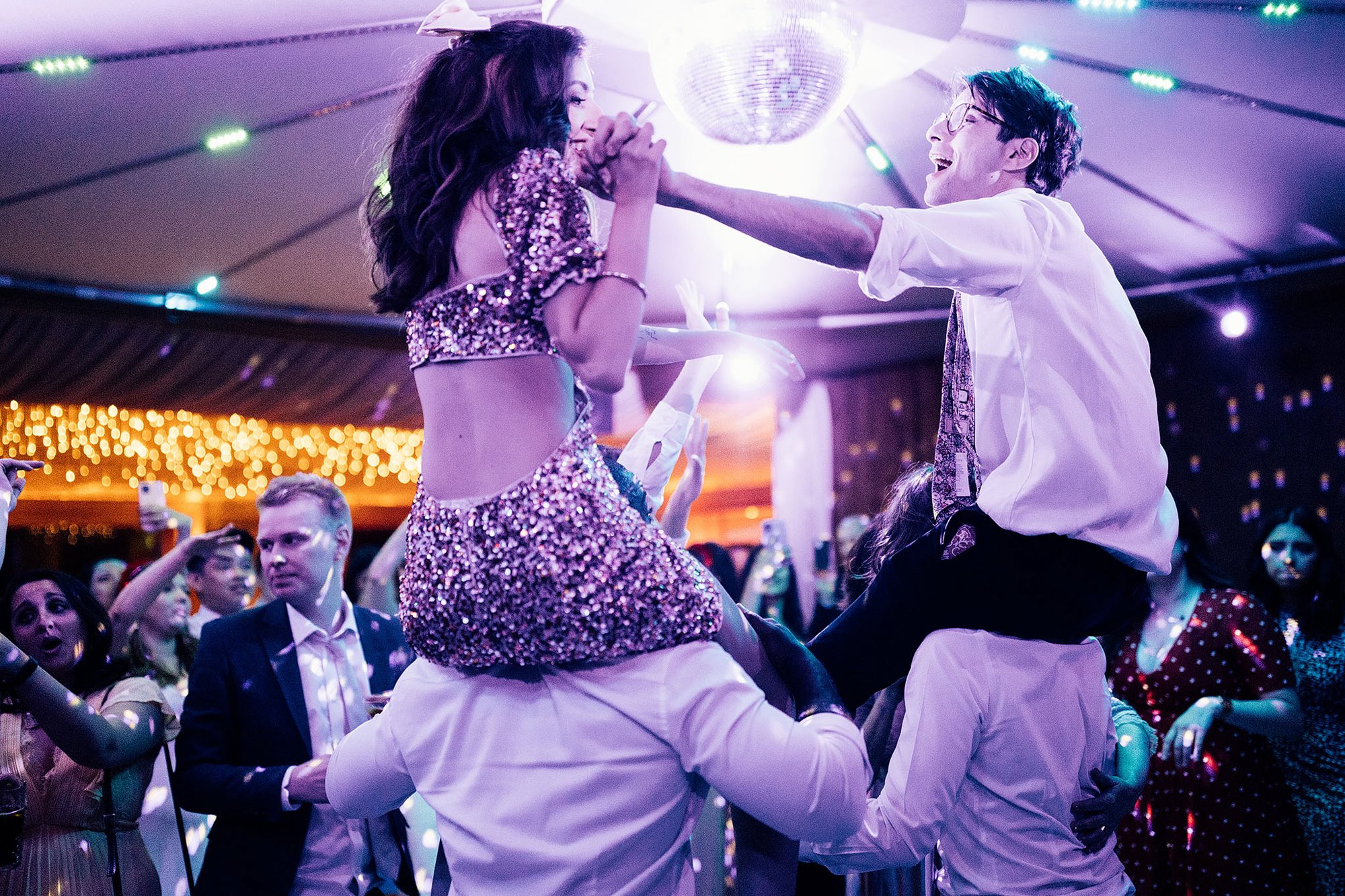 bride and groom enjoying and dancing at their wedding party and reception in the gillyflower at Elmore Court