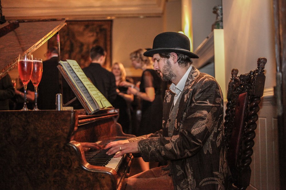 Rabbit hole festival musician playing at party at wedding venue elmore court in gloucestershire