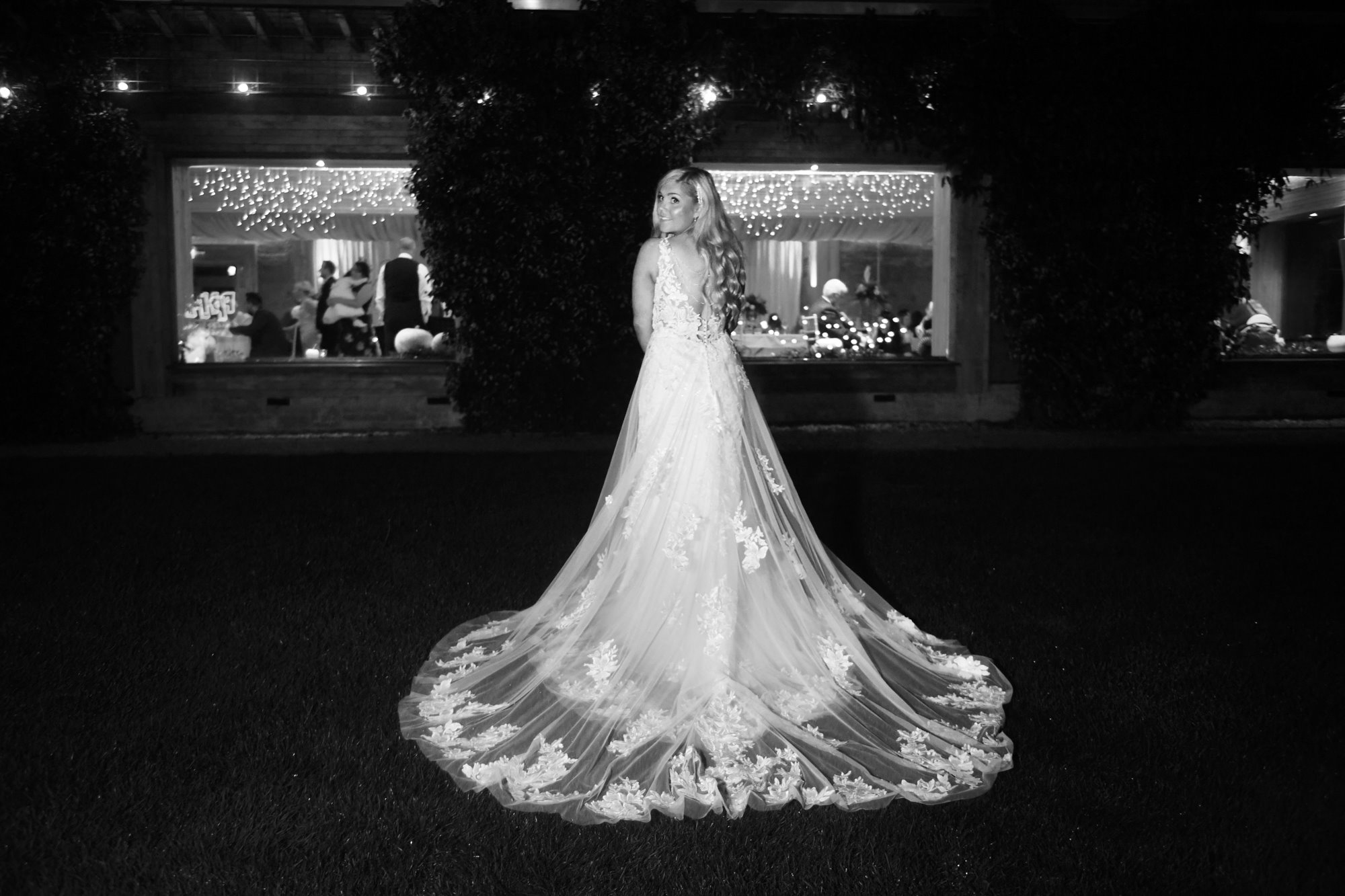 Halloween bride with two wedding dresses, one white and one black