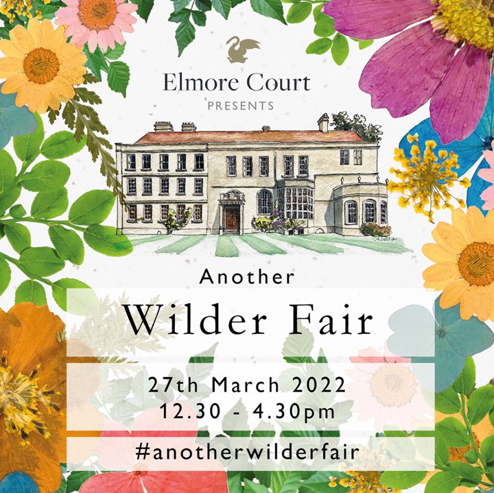 Wild wedding fair flyer with real flowers and illustration of stately home elmore court by Deabil and Quince 