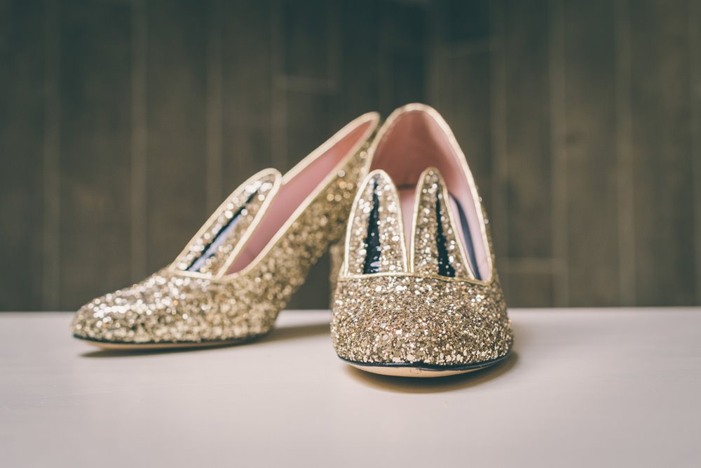 Gold sequinned Bunny ear wedding shoes are exactly the pop of fun you need for your 2021 wedding