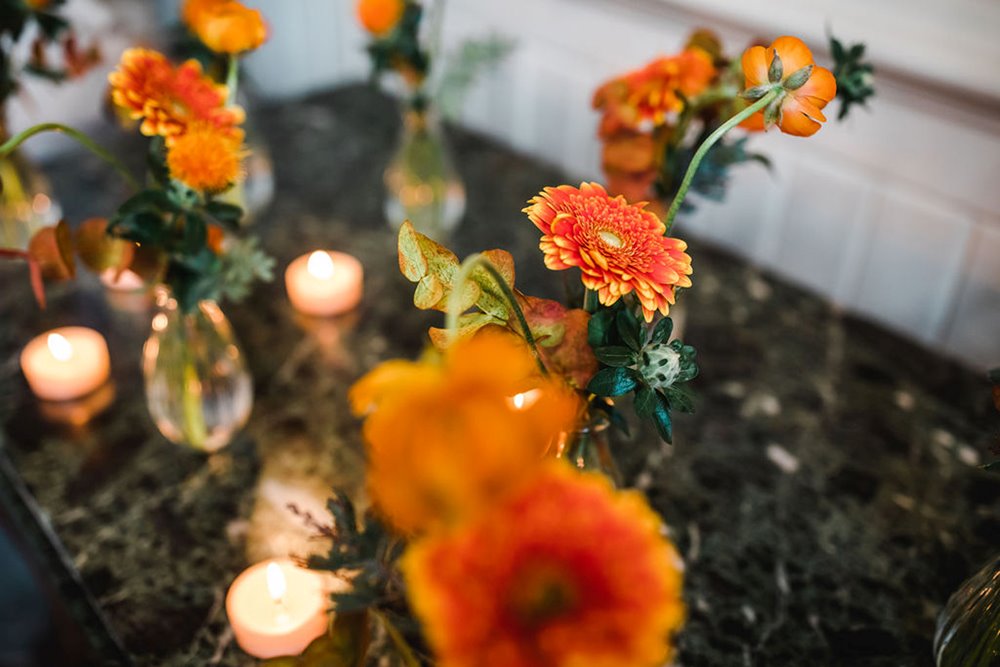 orange flower for an autumnal micro wedding at elmore court