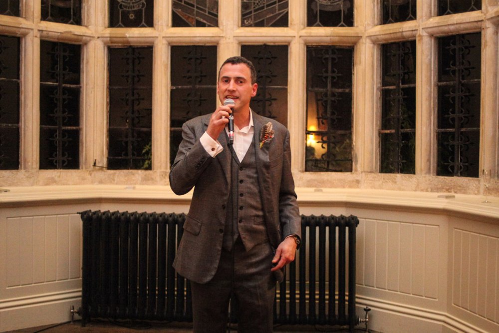 Anselm Guise gives speech at launch party of his wedding venue in 2013