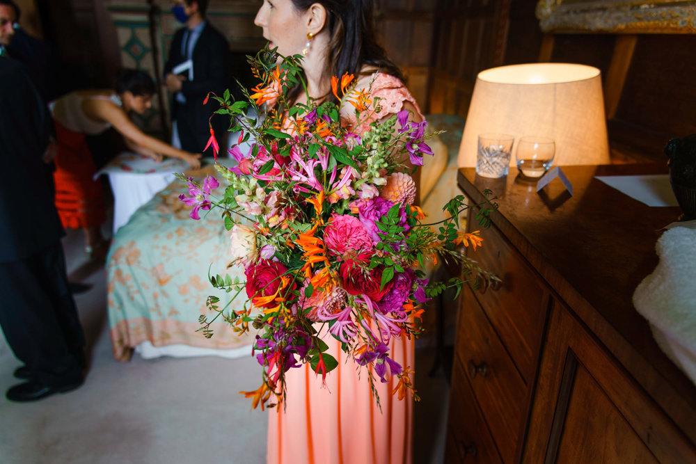 Pink and orange wedding bouquet