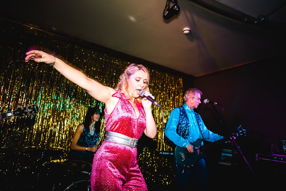 Wedding band on stage at elmore court