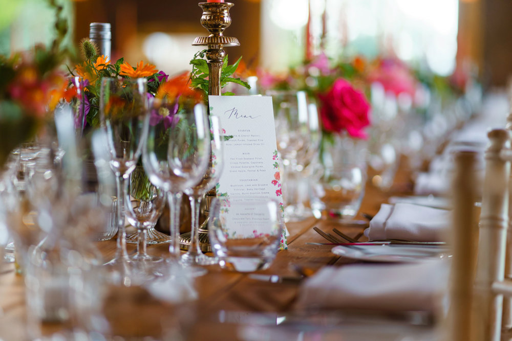 Brightly coloured summer wedding reception