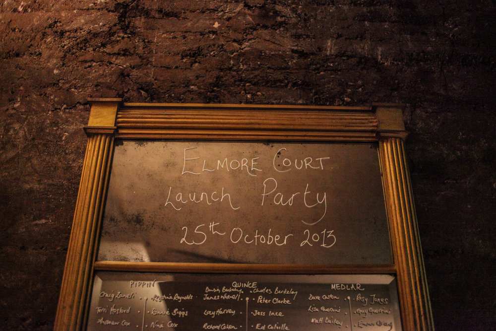 Elmore court Launch party October 25th 2013 place names for tables for dinner written on a mirror