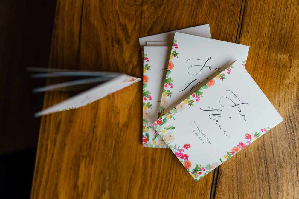 Pink and orange wedding menu