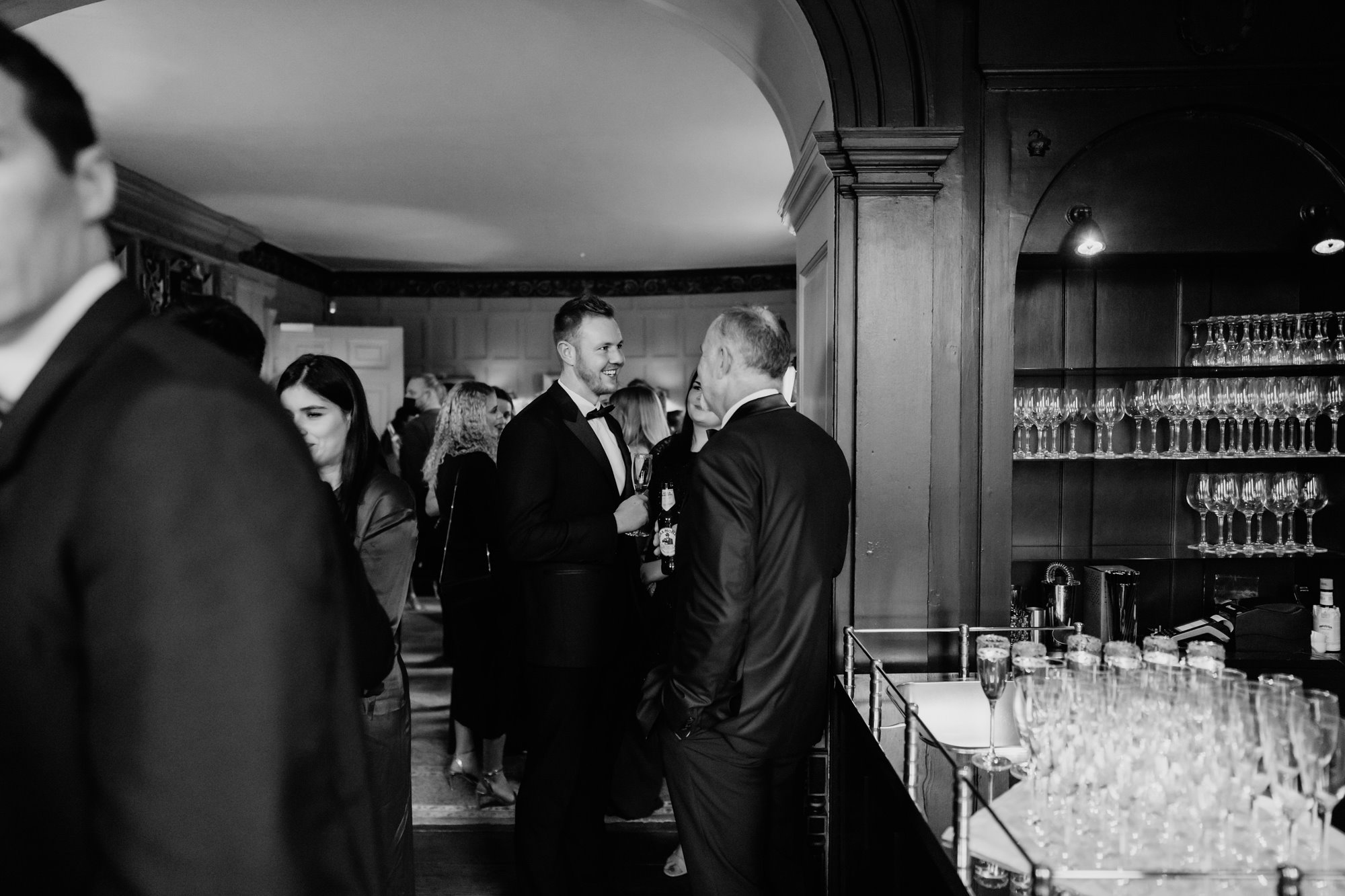 Champagne reception drinks in the drawing room of a beautiful stately home in the Cotswolds