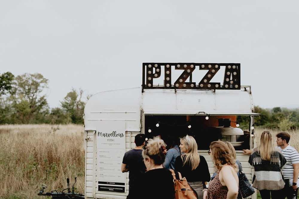 Marvellous medicine pizza at Harvestival wedding Fair at elmore court