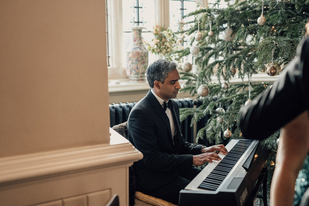 Post Christmas party wedding in black tie