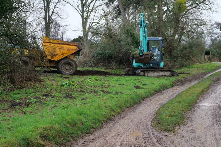 The path to our treehouse hotels being dug. Nature holidays on the rewilding land will be possible here from 2023