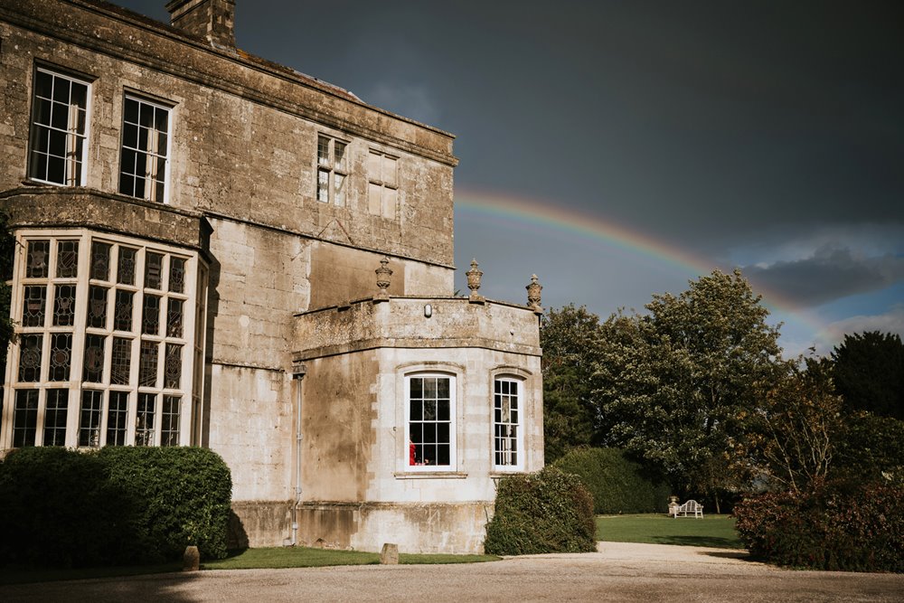 Double rainbow over mansion house wedding venue elmore court on the day of a same sex ceremony must have been a good sign of blessing on the marriage