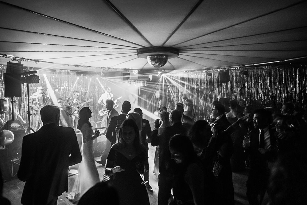Party wedding venue with cool lighting and funktion one soundsystem in Gloucestershire