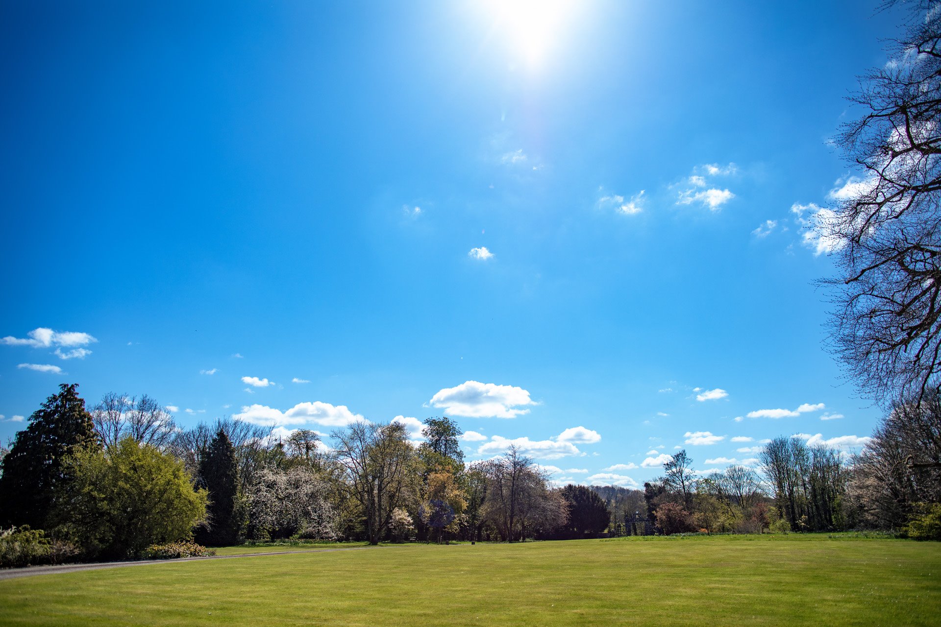 Beautiful blue skies and sunshine over Cotswolds wedding venue Elmore Court