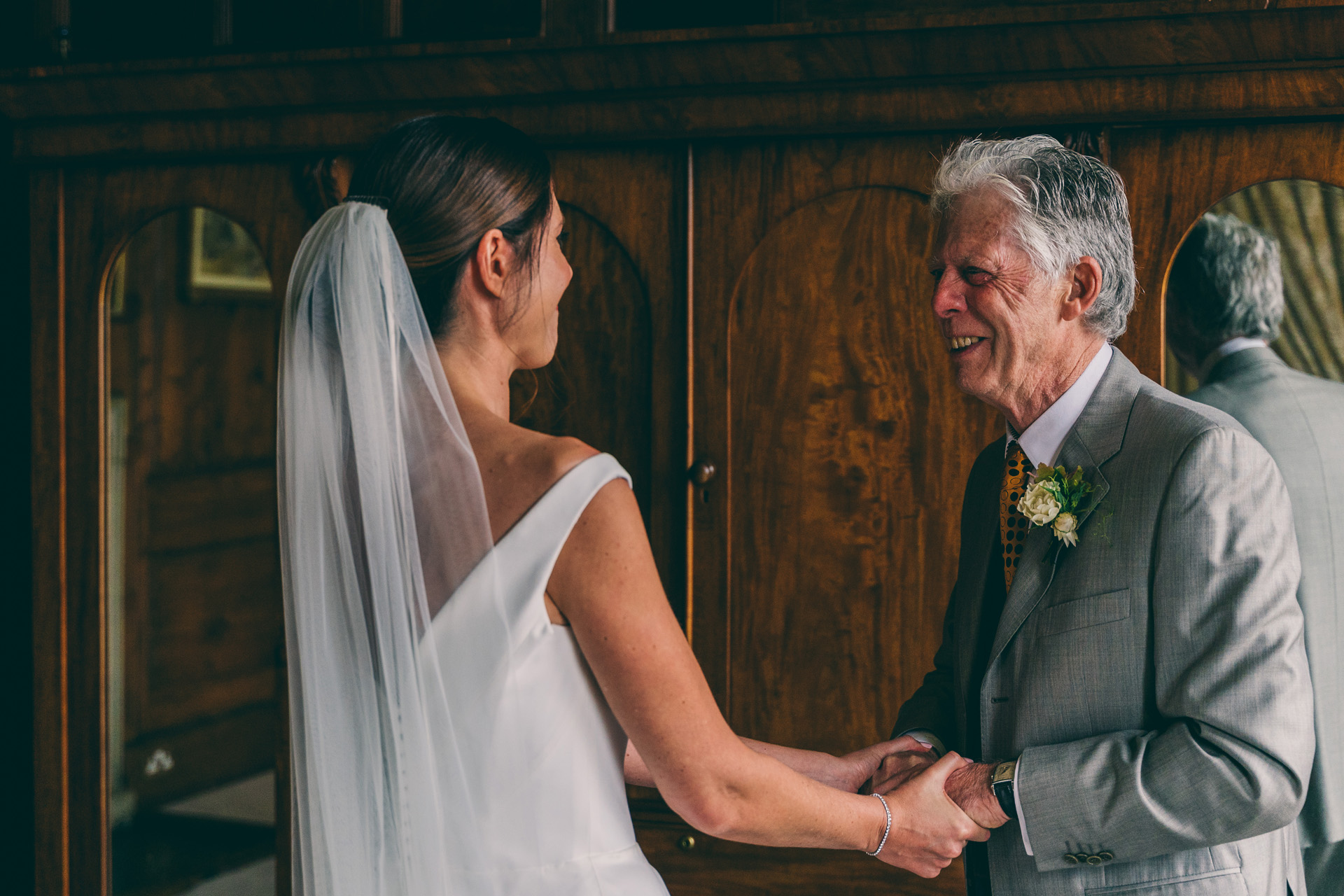 father of the bride first look at bride ready to marry at her mico wedding at elmore court