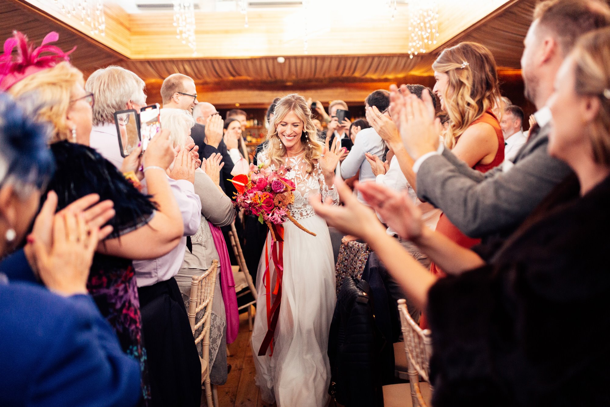 cool bride at fun wedding reception entrance