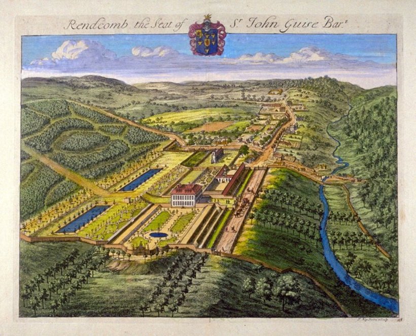 Rendcomb park seat of The Guise Baronets and Sir William Guise, painted in splendid colour, now Rendcomb College