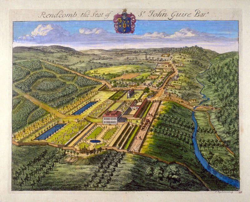 Rendcomb park seat of The Guise Baronets and Sir William Guise, painted in splendid colour, now Rendcomb College