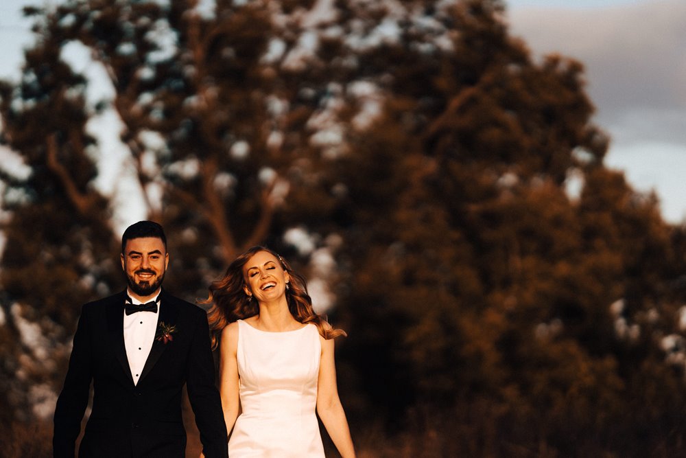 Golden hour couple shot at a magical autumnal wedding in the countryside