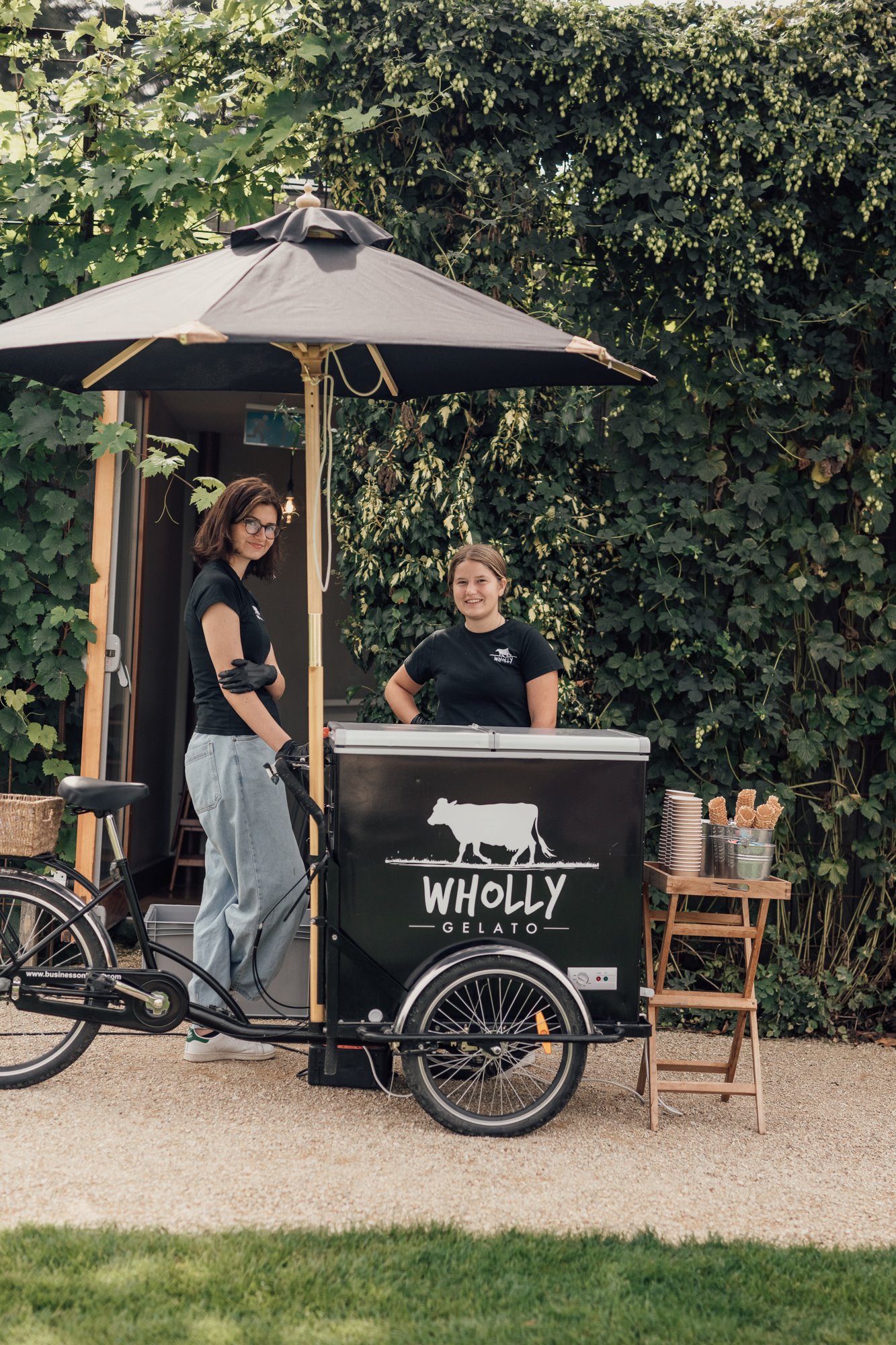 wholly gelato artisan ice cream stand with bespoke wafers to be printed with bride and grooms names