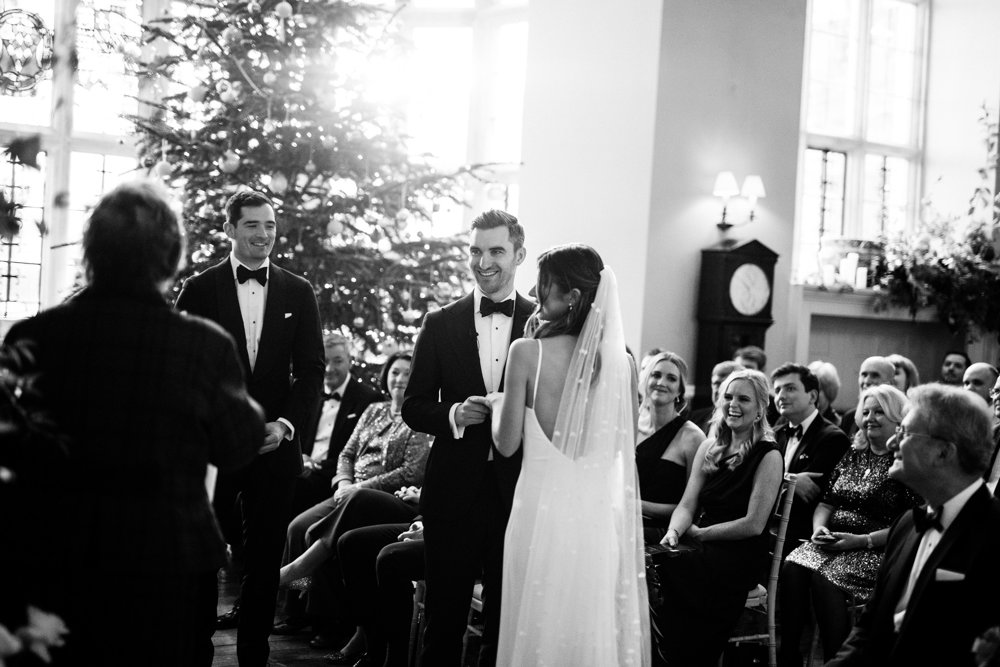 Post Christmas party wedding in black tie