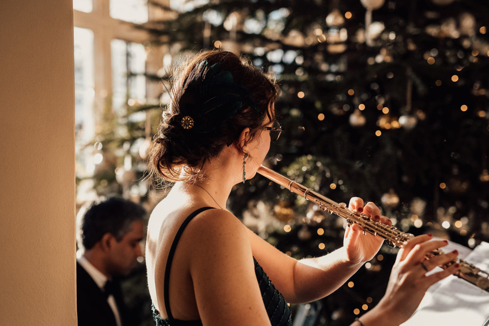 Post Christmas party wedding in black tie