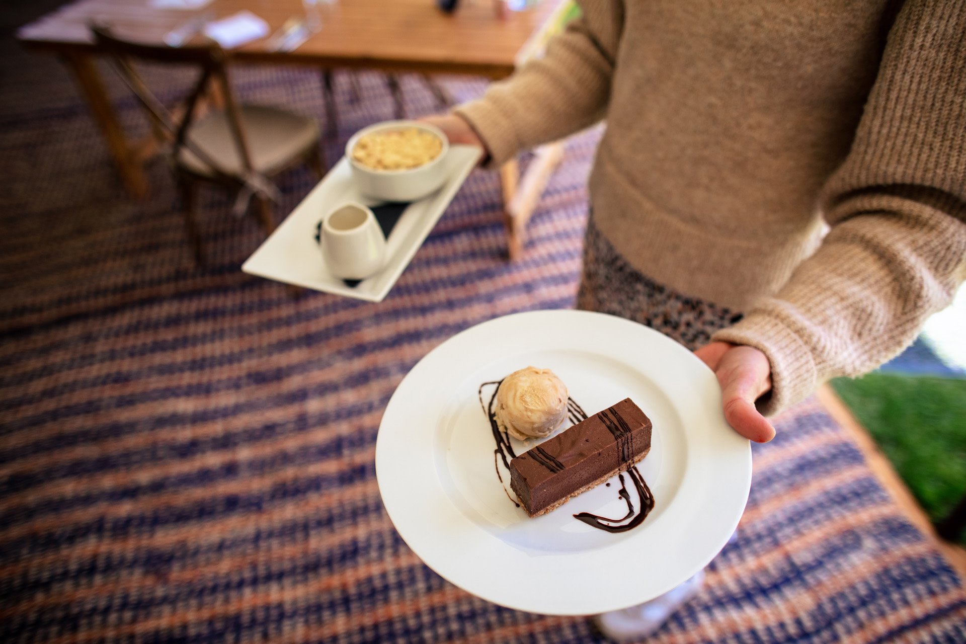 Chocolate delice with hazelnut gelato (summer wedding menu)