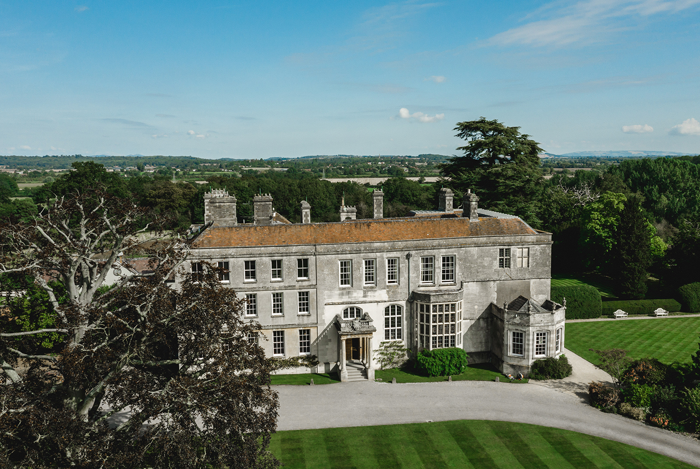 Stately home wedding venue Elmore Court from above