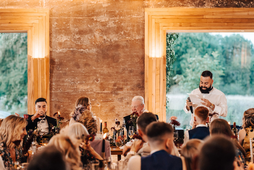 speeches at sustainable autumn wedding reception venue in gloucestershire 