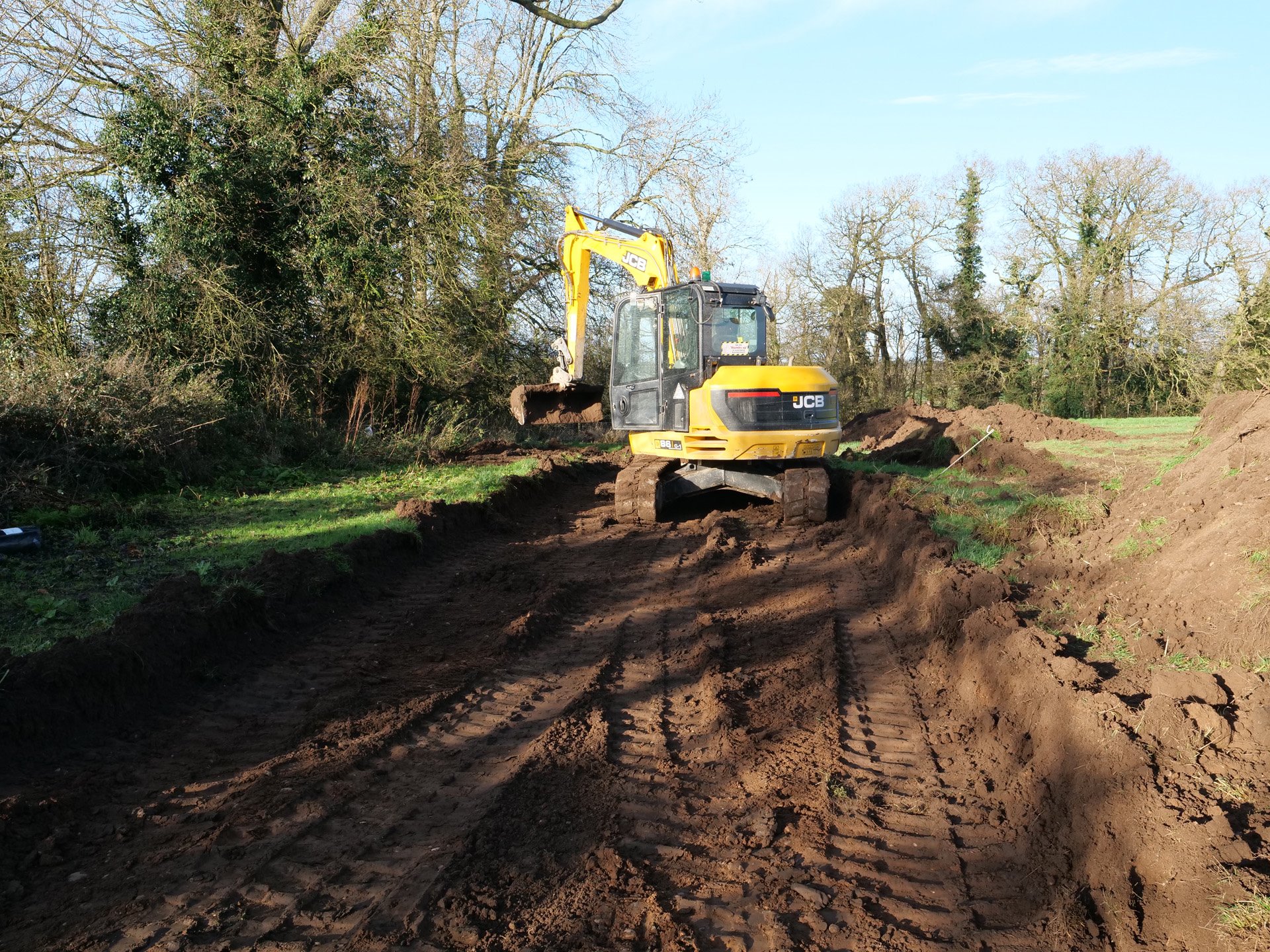 path being dug to treehouse hotel project on rewilding land at elmore court estate