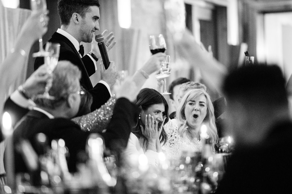 black tie wedding speeches at a luxe winter wedding