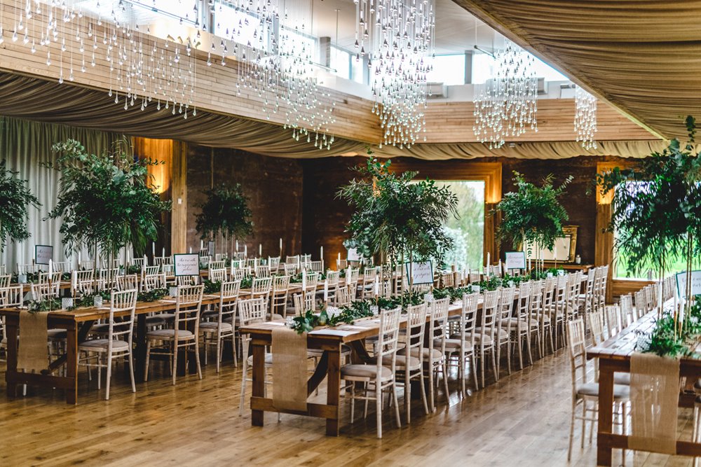 Greenery wedding reception for a same sex marriage at Elmore Court