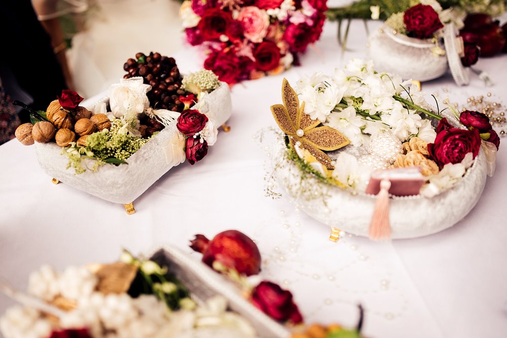 persian wedding ceremony Sofreh-ye-Aghd table outside elmore court