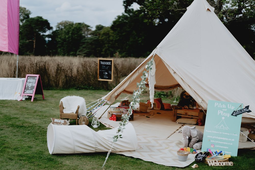 Wedding childcare service with bell tents and dens and the most beautiful toys and fun