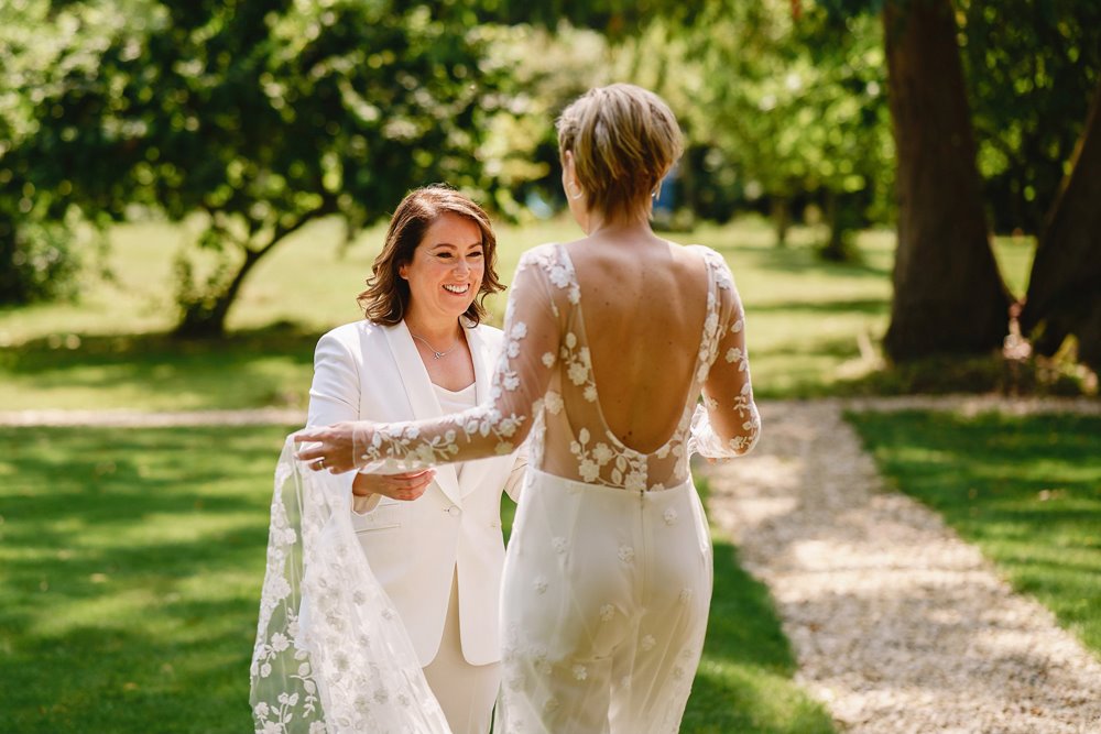 First look for two brides about to be happily married at elmore court