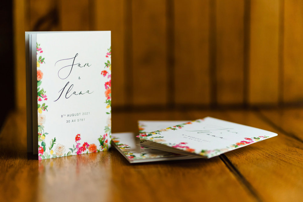 pink and orange wedding stationery